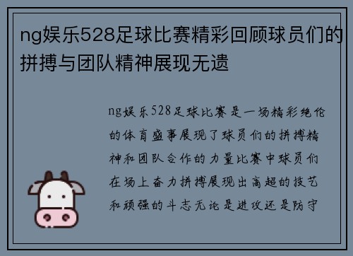 ng娱乐528足球比赛精彩回顾球员们的拼搏与团队精神展现无遗